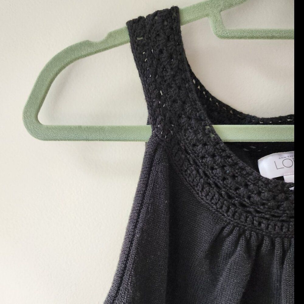 Loft - Black Knit Tank - Macrame Neckline - Size Small